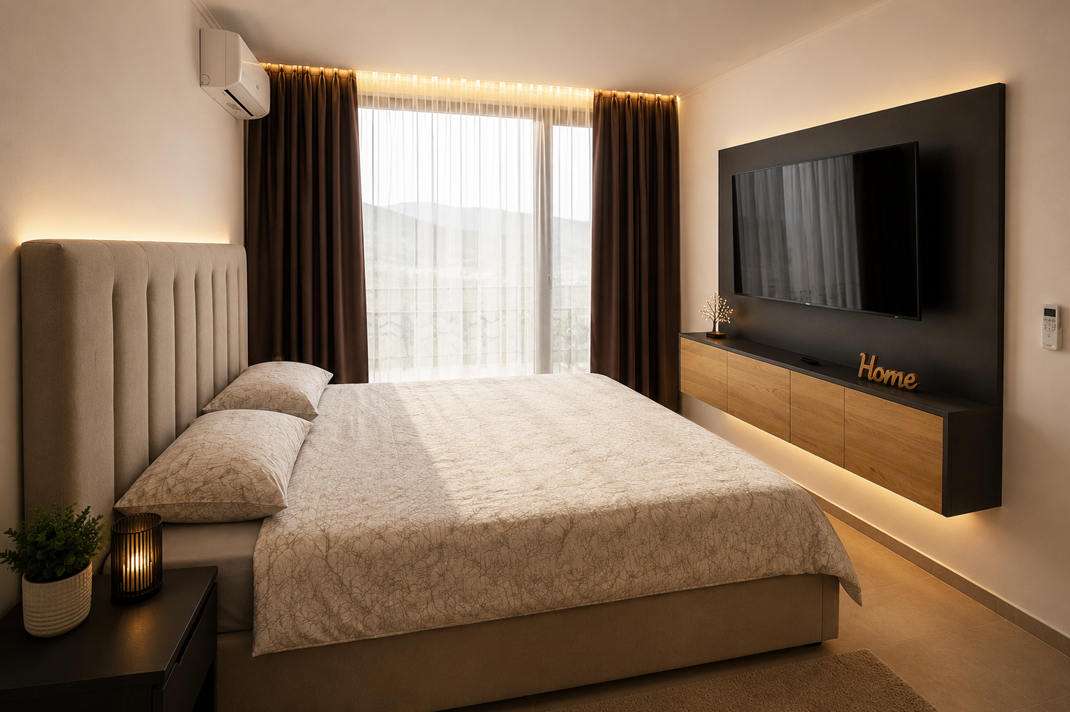 Schlafzimmer mit hellem Fenster im Emperium Appartement