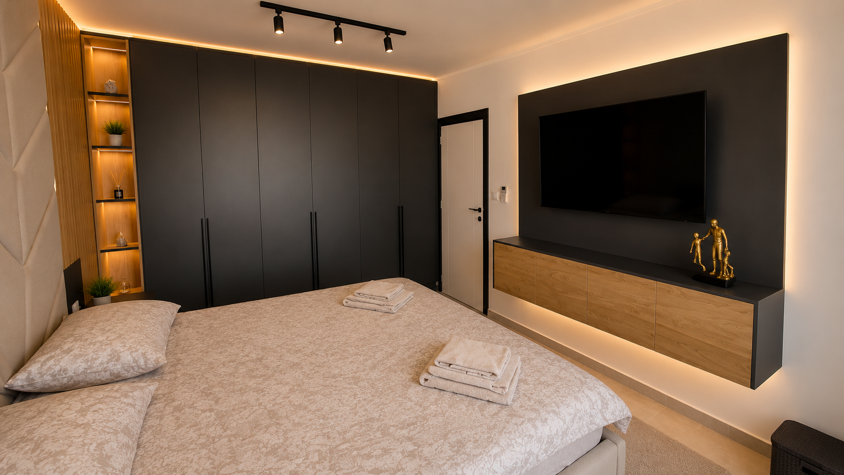 Schlafzimmer mit Balkonblick im Emperium Appartement